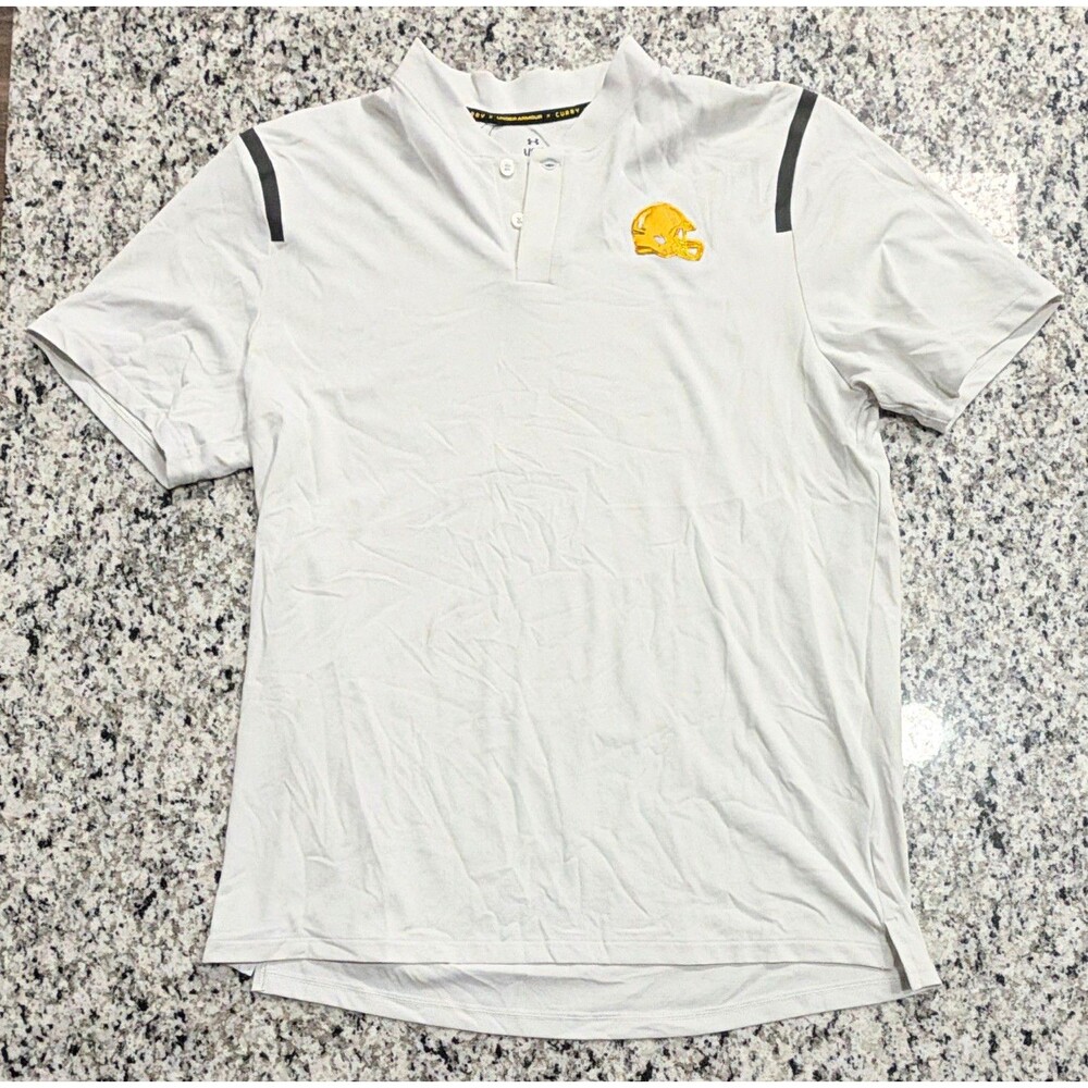 Under Armour Steph Curry Golf Shirt White Short Sleeve Blade Collar Henley Men L